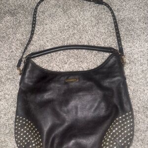 Black Studded Leather Shoulder Bag
